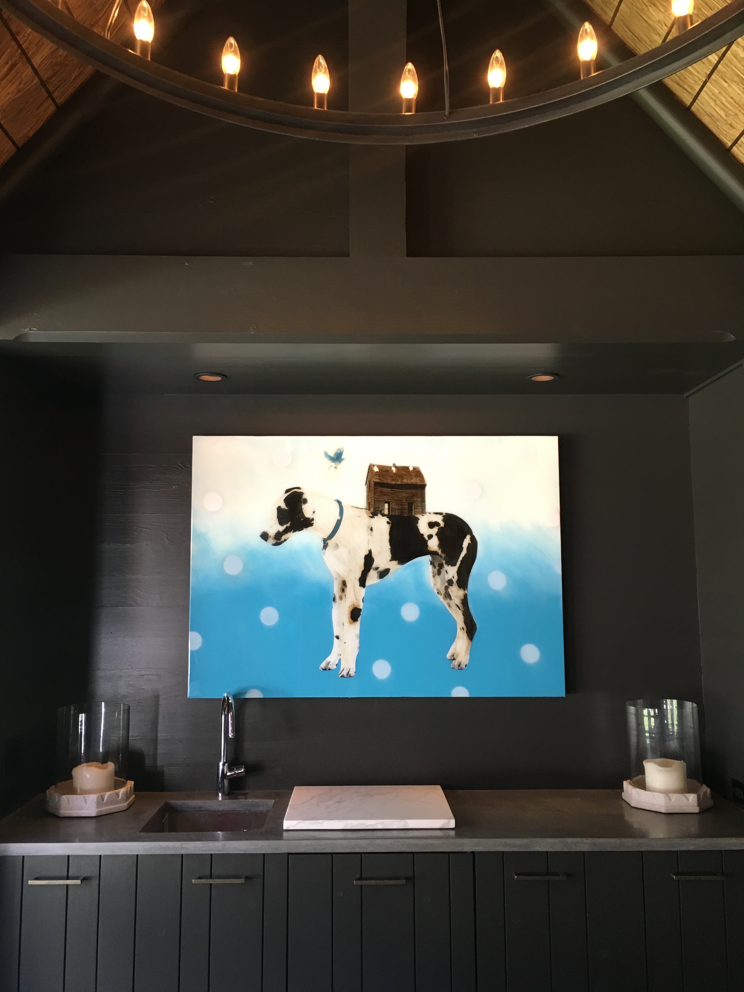 painting by anke schofield in collector's home in charlotte