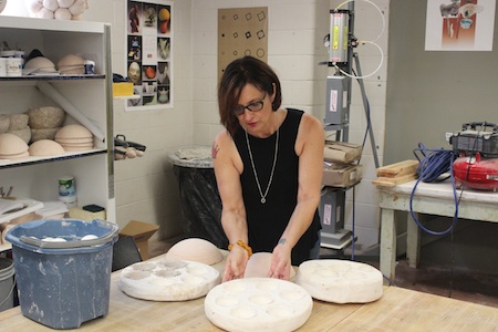 virginia scotchie, head of ceramics, experimented with her process as she created 75 platters for the steinbeisser experimental gastronomy event on sept. 25 at the montalvo arts center in california.