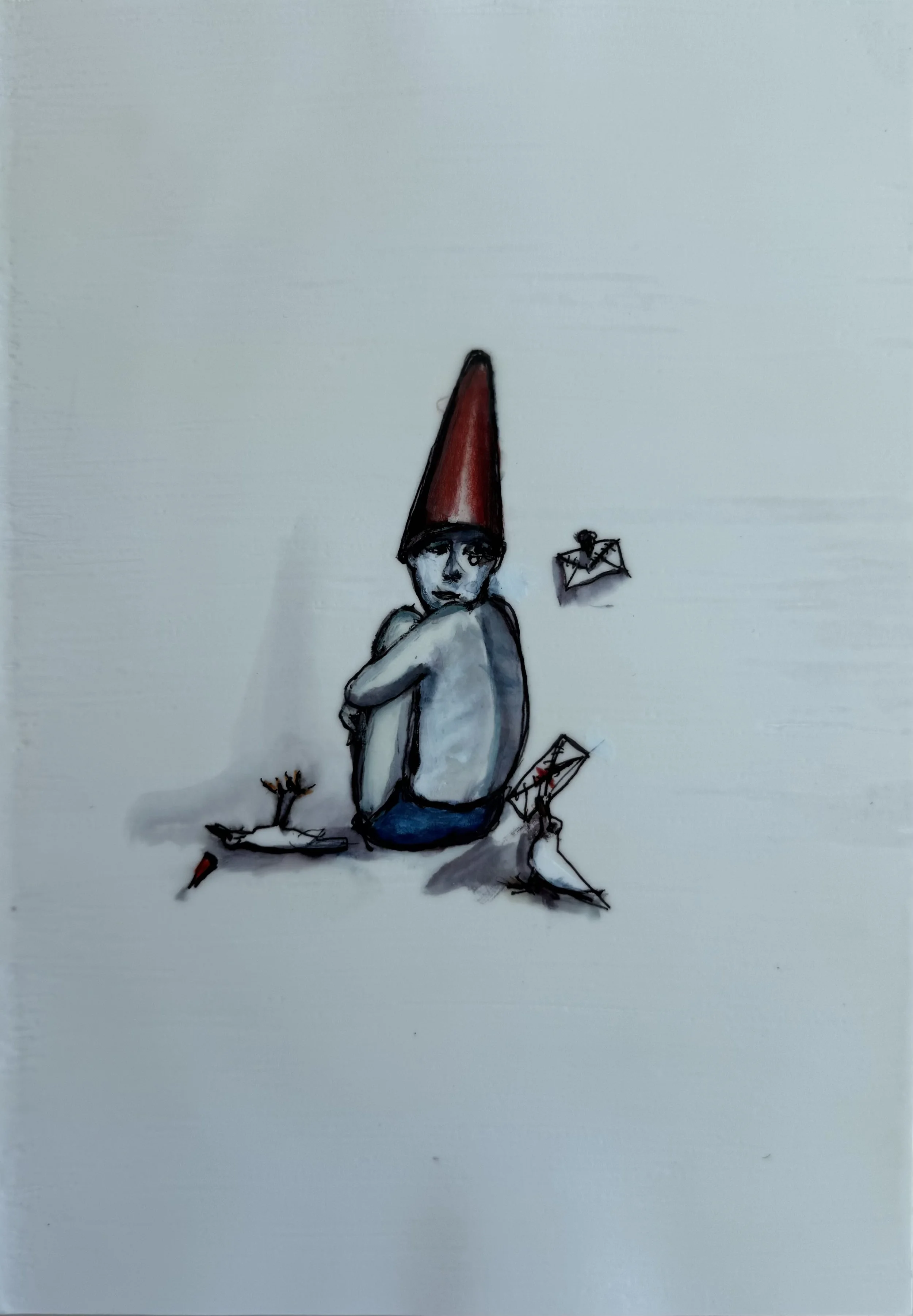 dunce boy looking over shoulder   2024