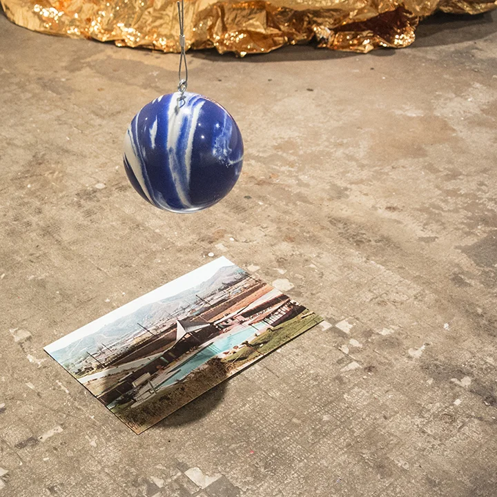 Leisure Space Blanket, bowling ball, image of Californian swimming pool, steel Dimensions variable 2013