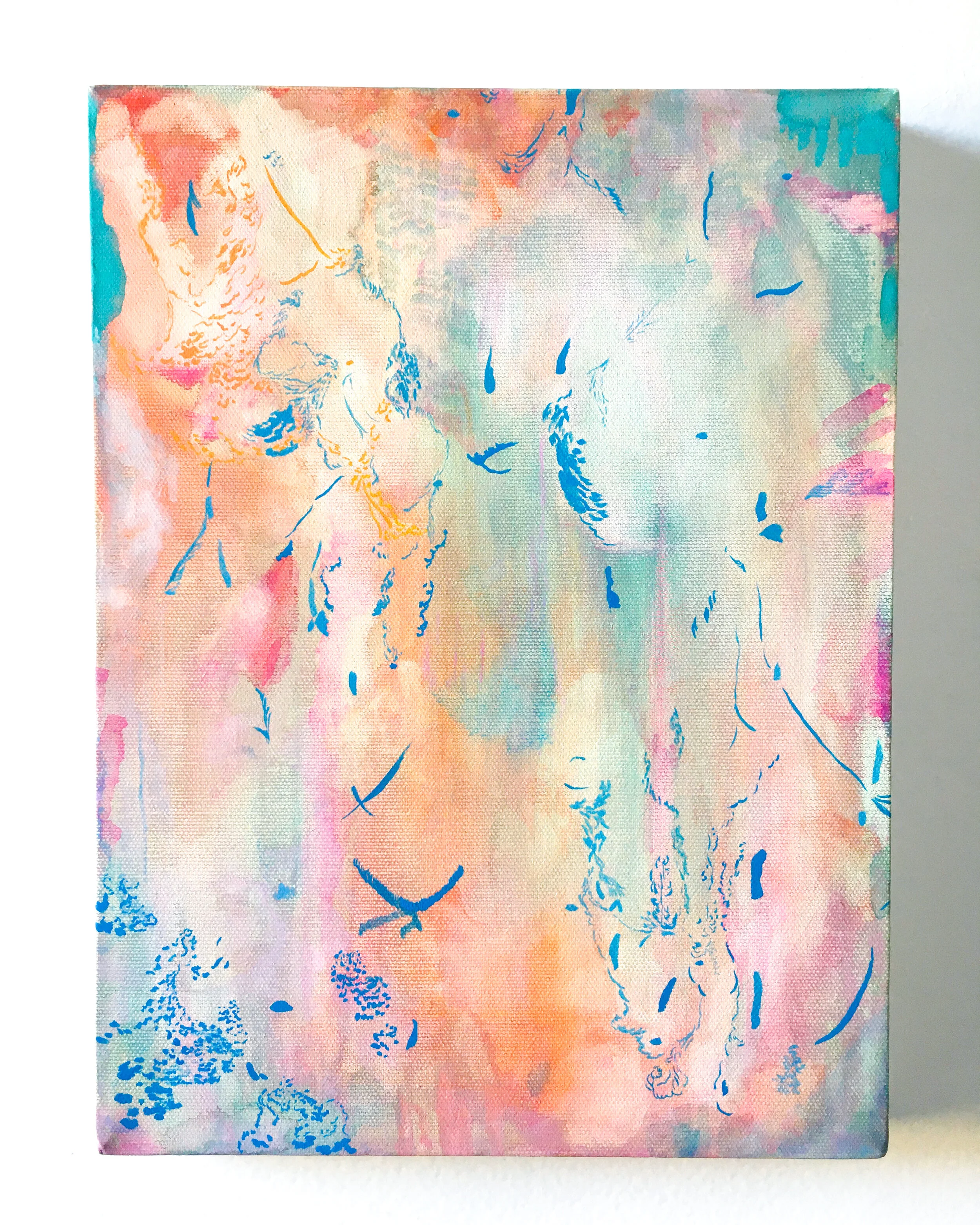   Bird on a Wire (II) (holographic)   Gouache on canvas  12” x 10”  2021 