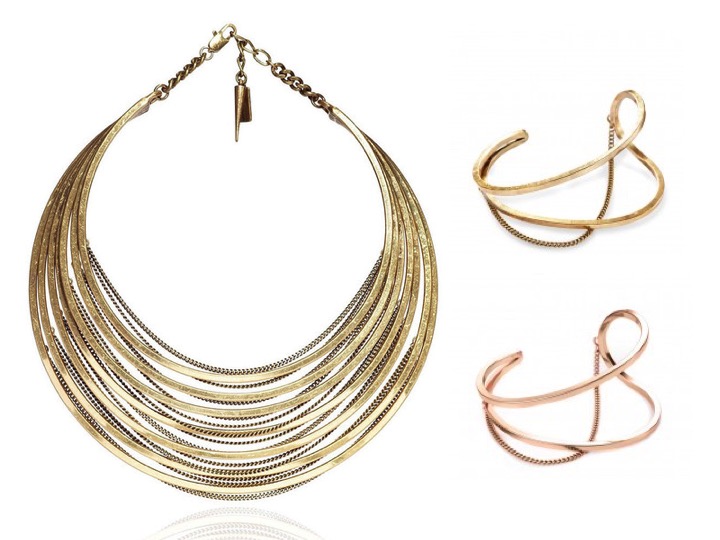 Illa Collar Necklace in Gold $225 | River Cuff Bracelet in Gold & Rose Gold $85