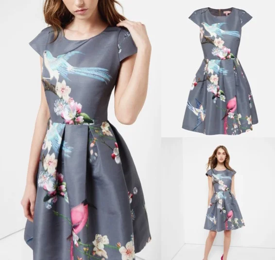 Bird Print Fit & Flare Dress $375
