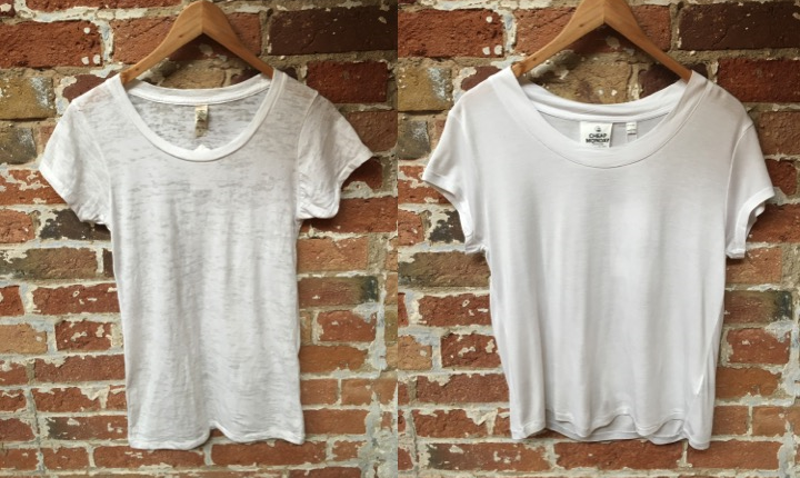 Left-Crewneck cotton burnout tee by Alternative Apparel $44 Right-Crewneck Cropped tee by Cheap Monday $45