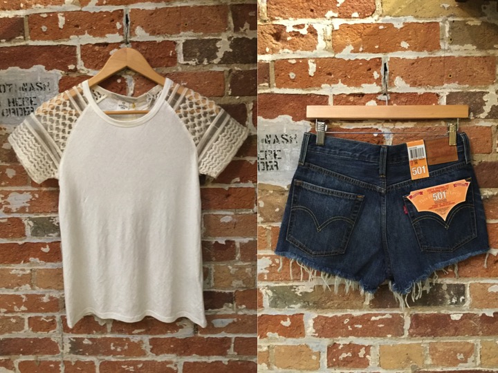 Maison Scotch Tee $139 Levi's Denim Cutoff Shorts $69