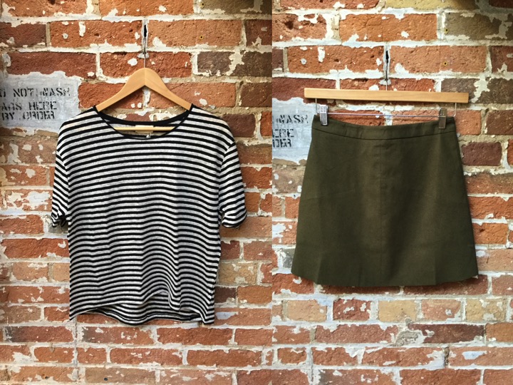 American Vintage Stripe Tee $88 Suncoo Suede Mini Skirt $165
