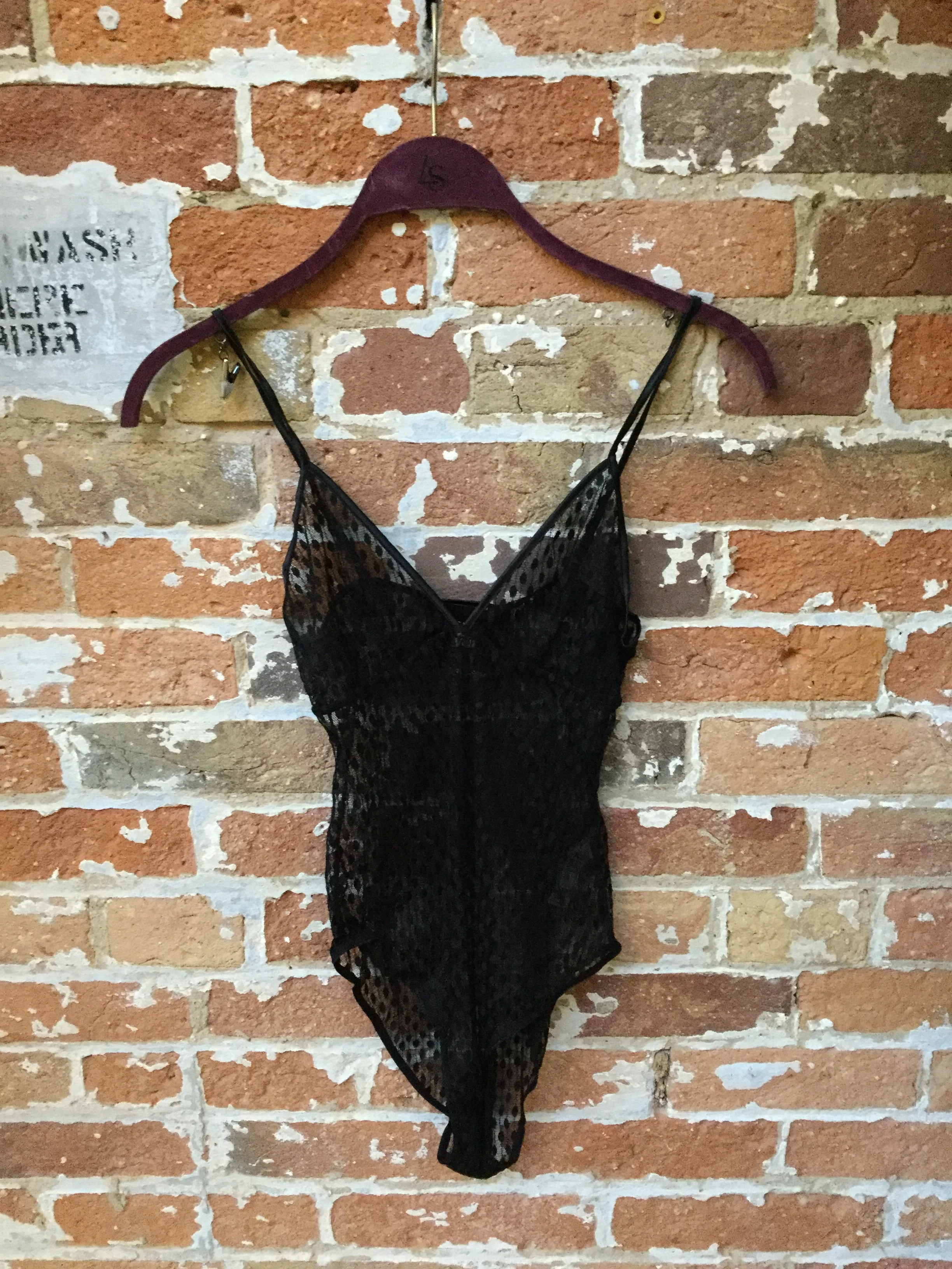 Madison Semi Sheer Dotted Mesh Bodysuit $135