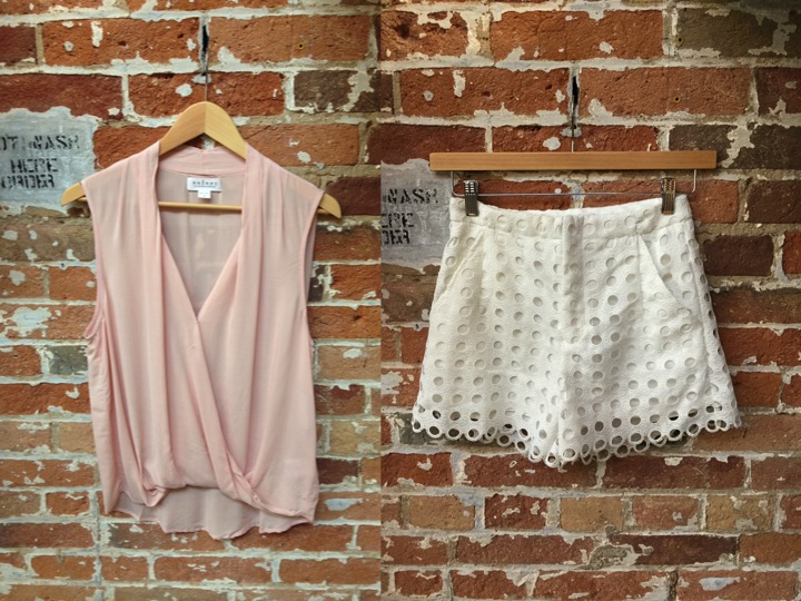 Velvet sleeveless blouse $148 Suncoo lace shorts $165