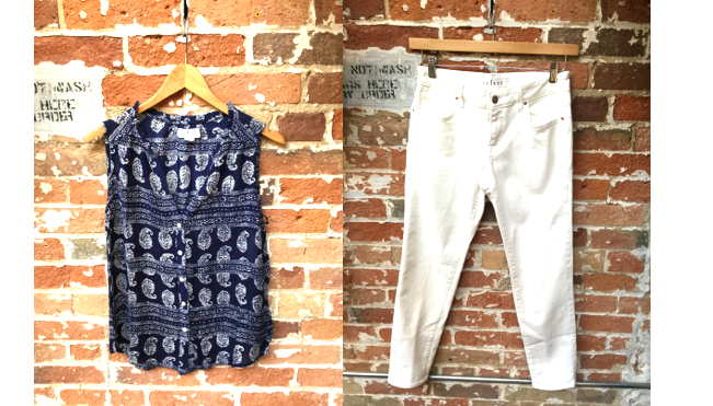 Velvet Bandana Sleeveless Blouse $138 Velvet White Jeans $228