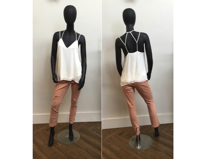 Parker Silk Tank, was $228 now $183 | James Jeans Distressed Pant, was $288 now $201