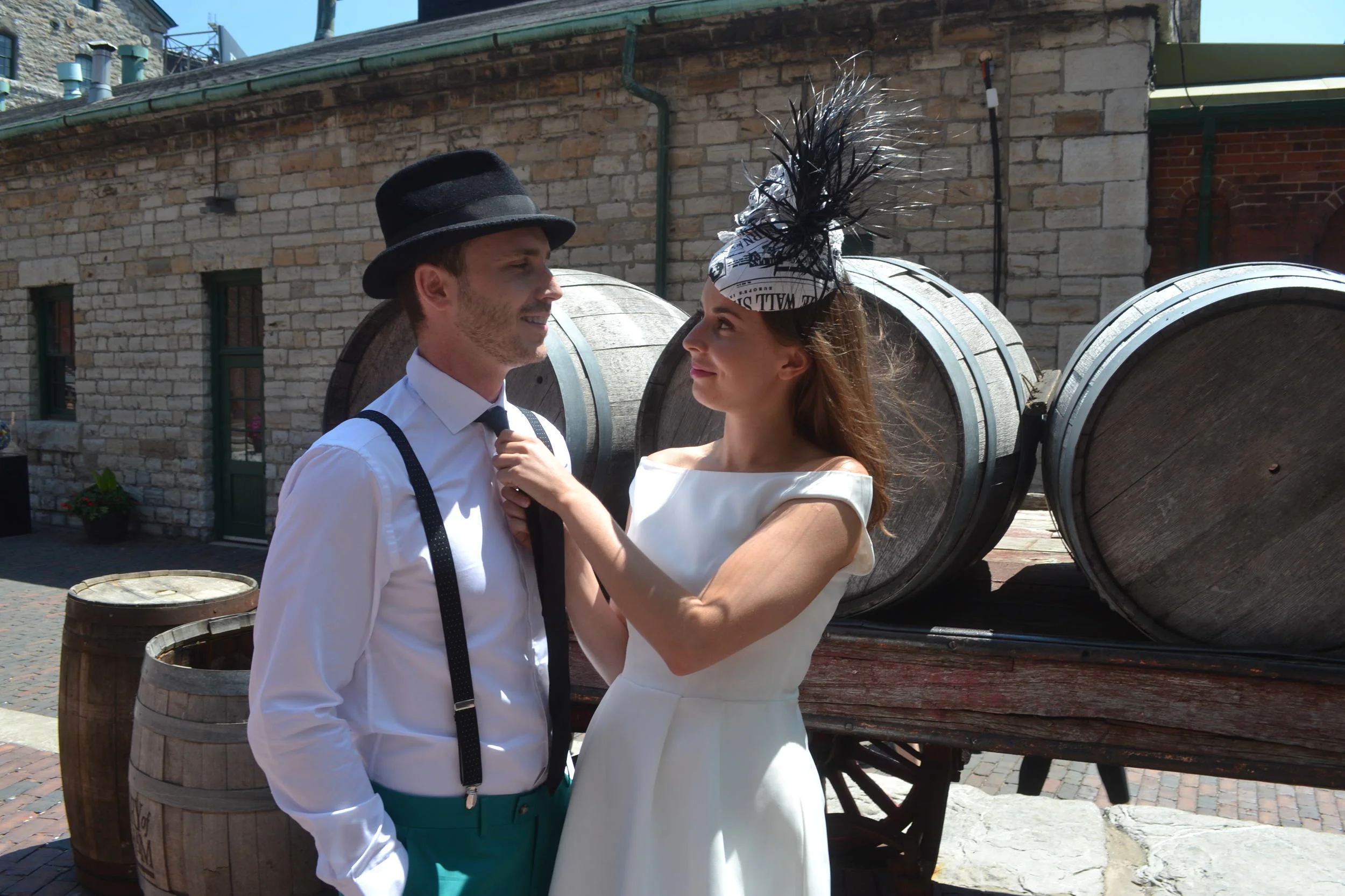 Conor is wearing a hat by David Dunkley, GS Launch white dress shirt $95, Moods of Norway dress pants $139.50, Gotstyle double monkstrap leather dress shoes $295, Gotstyle suspenders $25 and Jin Quin skinny tie $20
