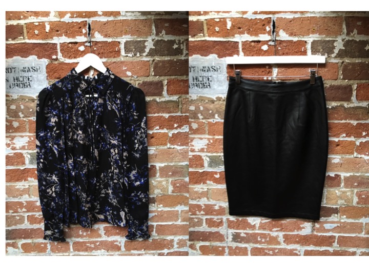 Parker Floral Silk Longsleeve $338 Cupcakes & Cashmere Leather Skirt $138