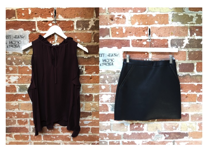 Parker Cold Shoulder Blouse $368 Suncoo Leather Skirt $180