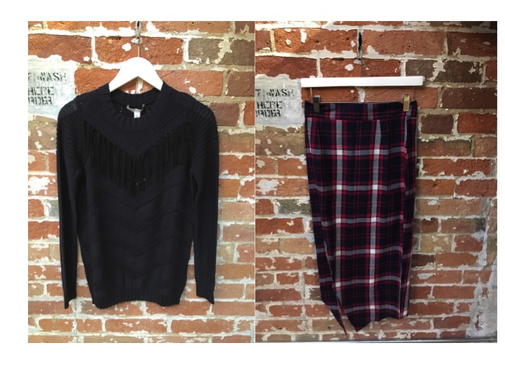 Autumn Cashmere Fringe Sweater $295 Nana Judy Plaid Skirt With Slit $95