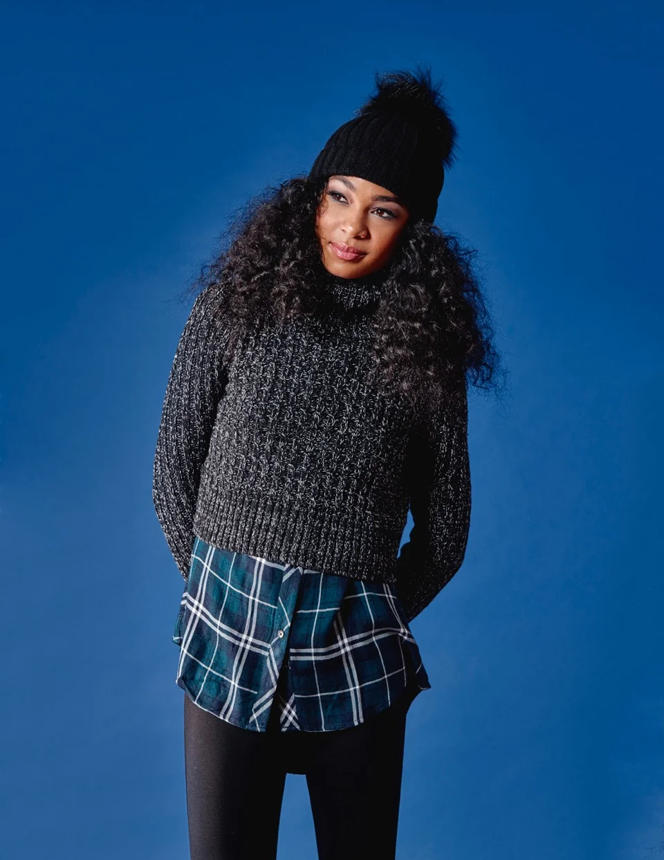 Classic, comfortable, chic. That is everything the plaid flannel shirt embodies. Since this snow bunny approved outfit will be what most of us live in this season, this shirt comes in a multitude of colours so you can have one for every day of the week. Free People Crop Turtleneck $158 Rails Plaid Shirt $215 BB Dakota Leggings $119 Fur Pom Hat $115