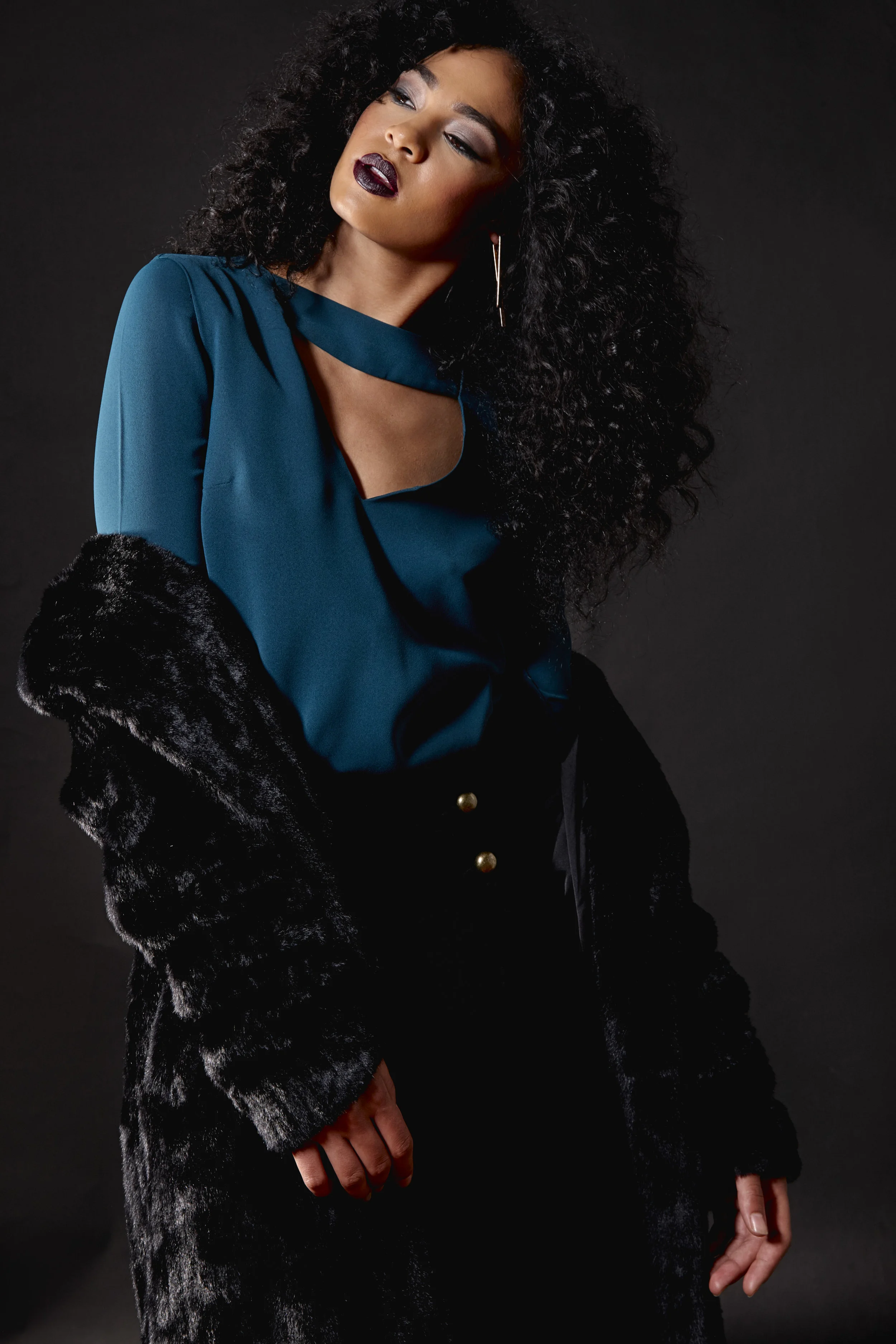 Line Fur Coat $349 Cameo Cut out Blouse $205 Suncoo Wide Leg Pants $180 Jenny Bird Kain Earrings $85