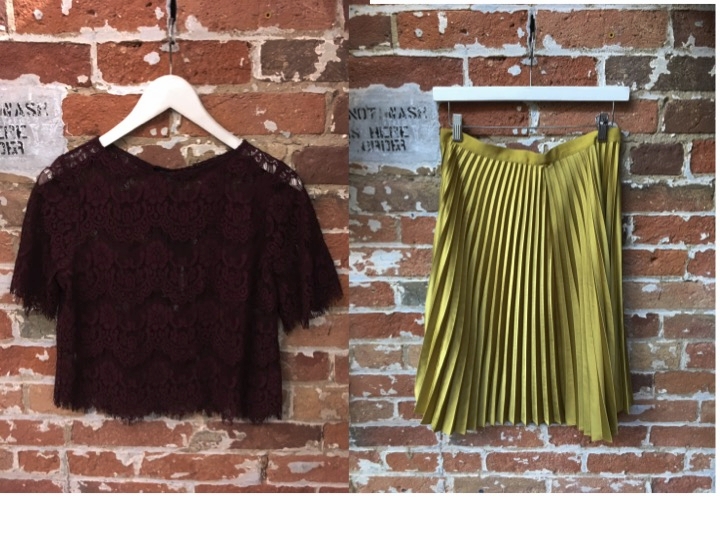 La Marque Lace Tee $95 Maison Scotch Pleated Skirt $169