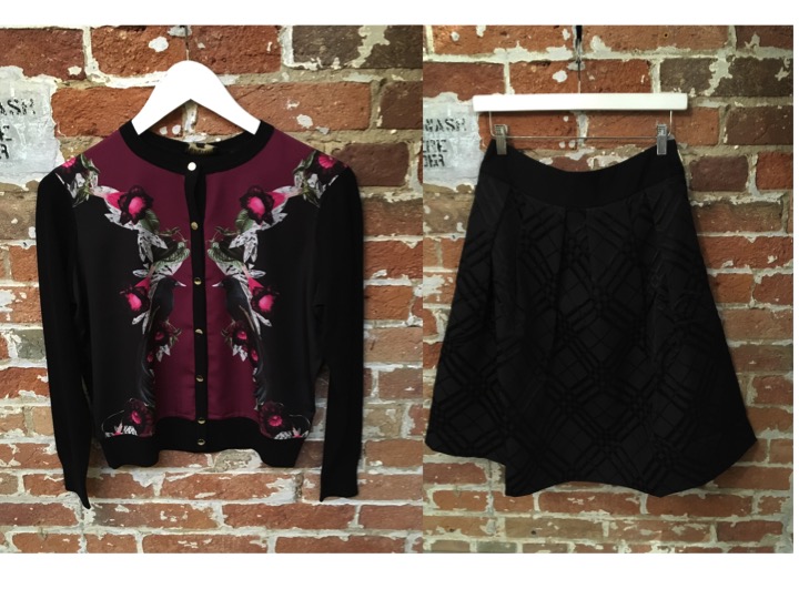 Ted Baker Printed Cardigan $229 Ted Baker Flare Skirt $305