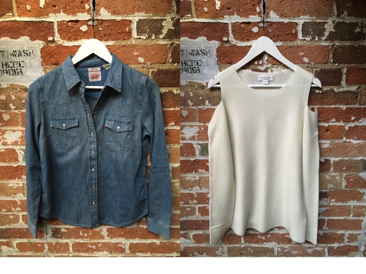 Levi's Denim Button Down $80 Velvet Cashmere Cold Shoulder Sweater $398
