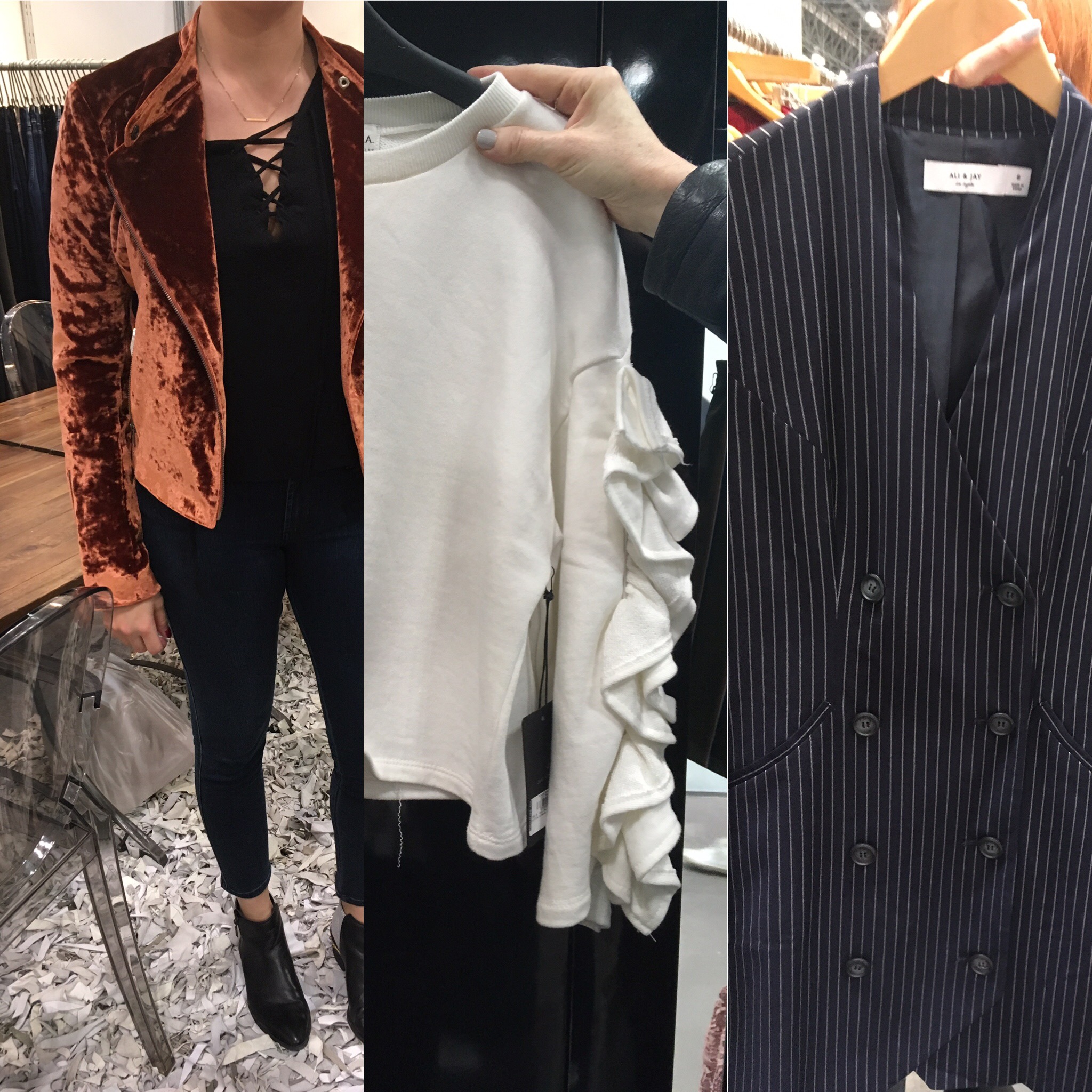 Velvet, Burnt Orange, Ruffled Sleeves, & Stripes will also be sticking around for next season. Featured are James Jeans, and new brands Ali & Jay and J.O.A