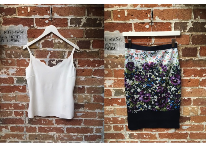Ted Baker Scalloped Camisole $78 Ted Baker Spring Floral Skirt $219 (Ok we know florals for Spring aren't groundbreaking, but this new print is STUNNING in real life)