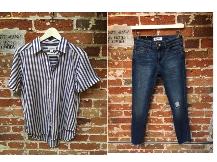 Velvet Short Sleeve Button Up $175 DL1961 Margaux Bolton Wash $265