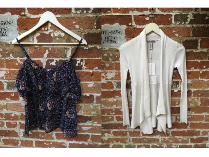 Paige Printed Off The Shoulder Top $275 Autumn Cashmere Drape Open Cardigan $255