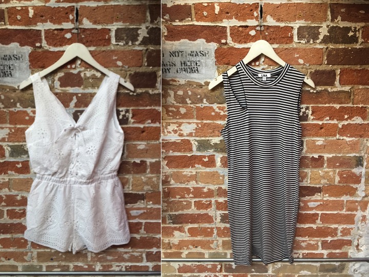 BB Dakota Eyelet Romper $118 LNA Sliced Striped Dress $165