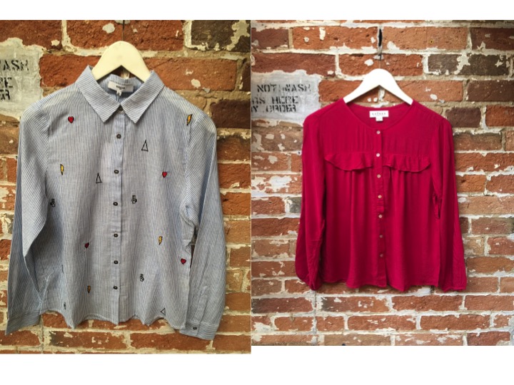 Suncoo Embellished Striped Shirt $160 Velvet Ruffle Blouse $159