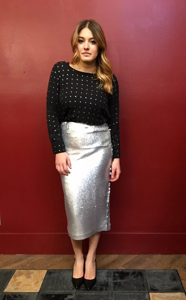 Suncoo Sequin Skirt $195 BB Dakota Studded Top $106