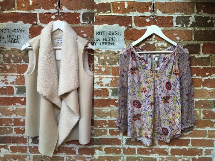 John & Jenn Shearling Vest $175 Velvet Floral Blouse $235