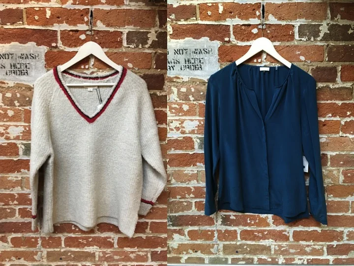 Velvet Boucle Varsity Sweater $250 Ecru Silk Blouse $248