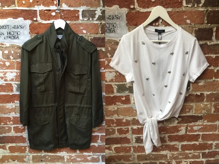 DL1961 Military Jacket $250 La Marque Bejewelled Knot Tee $90