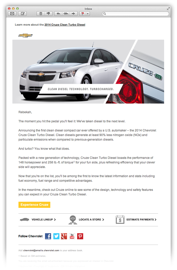 Cruze Clean Turbo Diesel Welcome Email.jpg