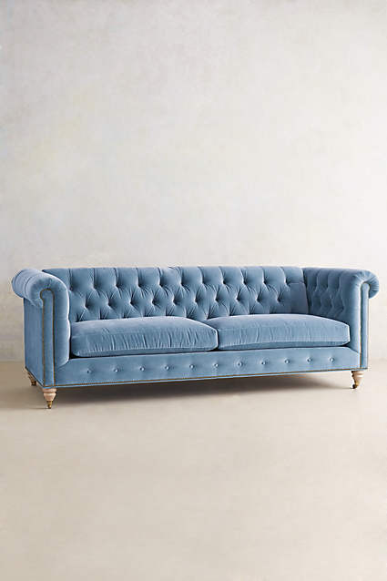 Velvet Lyre Chesterfield in blue velvet from Anthropologie