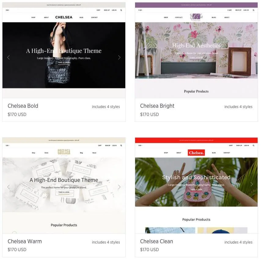 Bigcommerce’s ‘Chelsea’ range of templates - very professional in appearance, but are we really talking about four individual themes?