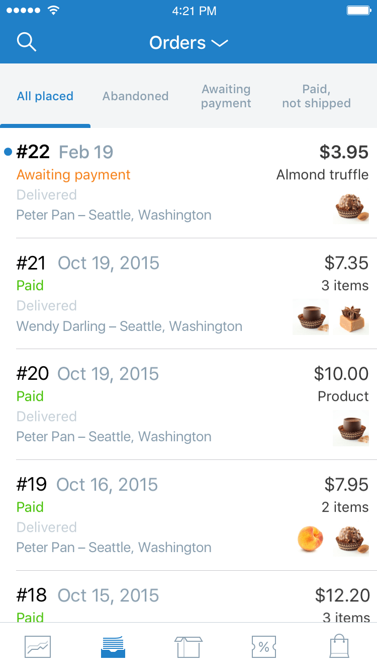 Ecwid's mobile app for managing orders
