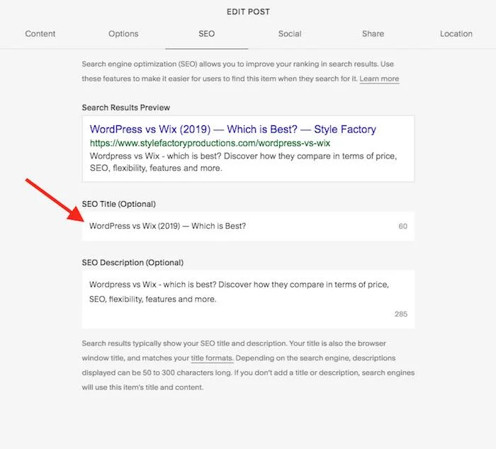 Adding an SEO title to a Squarespace blog post