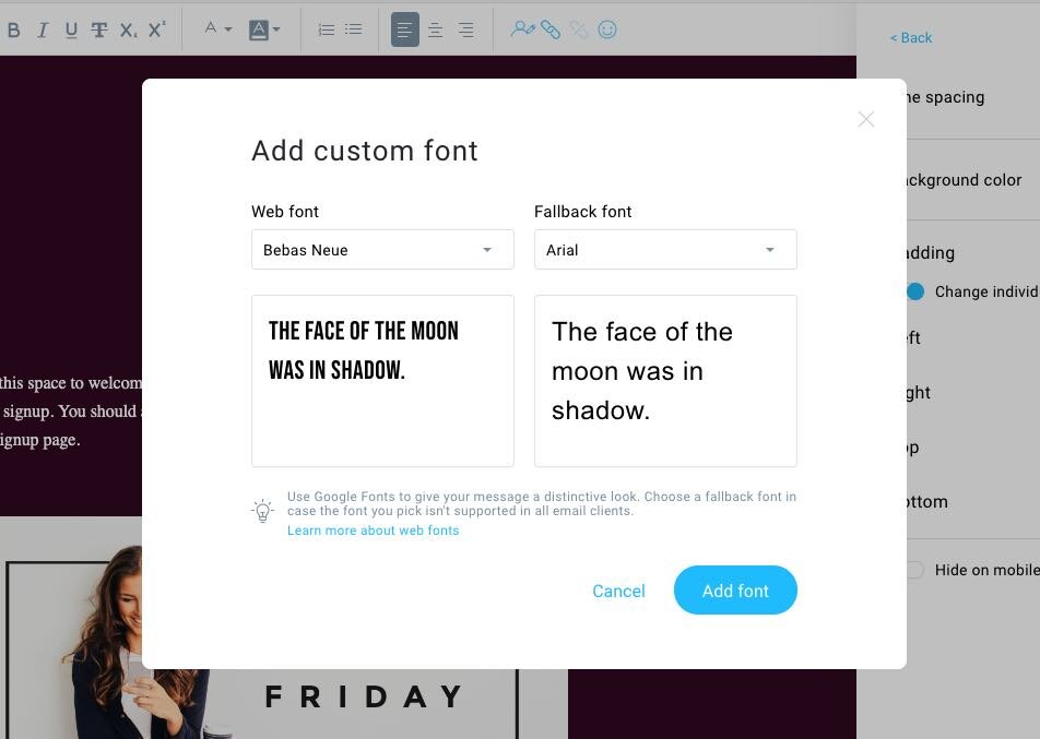 A really wide range of web fonts is available in Getresponse’s new email creator