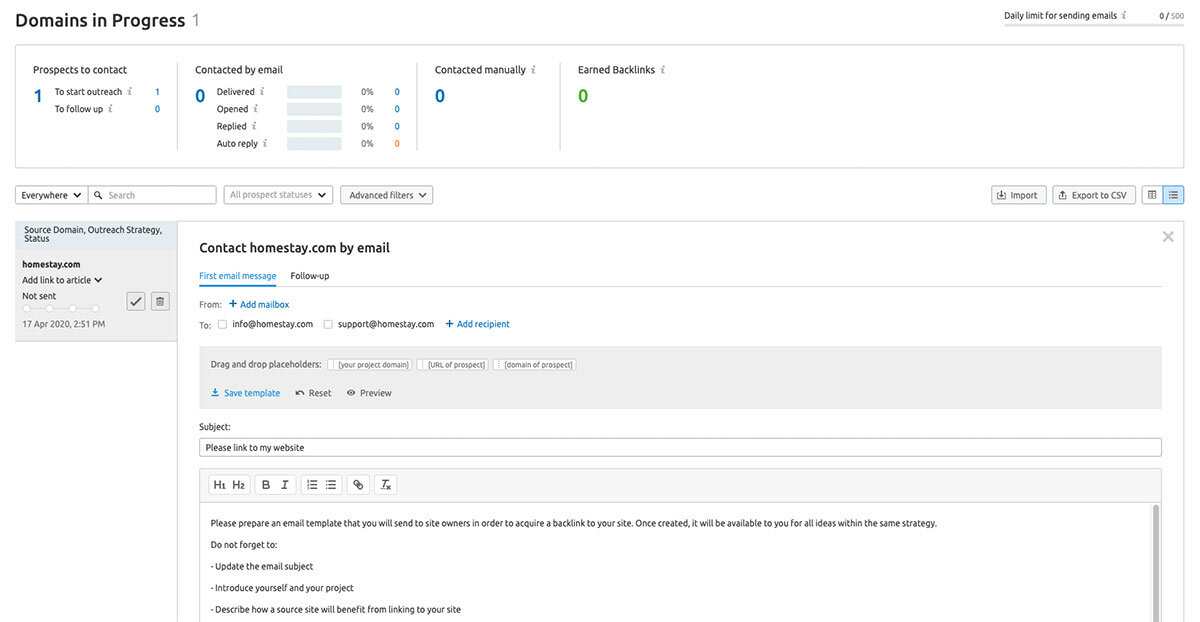 The tools provided for link building outreach are some of the best features of SEMrush.