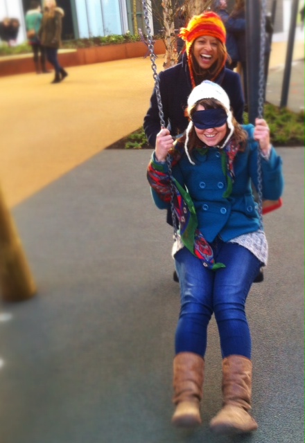Jini Reddy, Way of Nature Writer in Residence and Nicola Slawson from Positive News enjoying a bit of blindfold action!