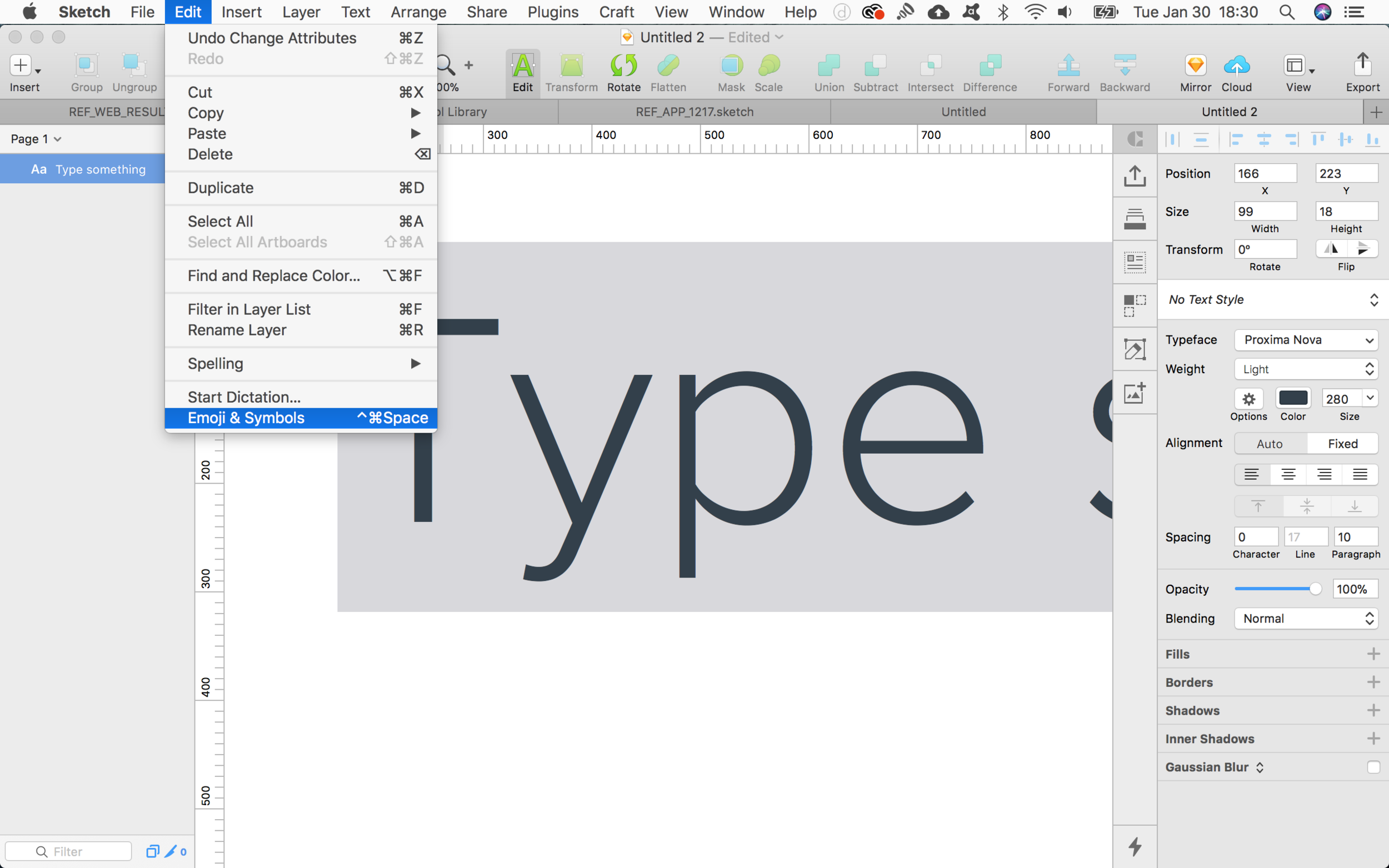 Edit > Emoji & Symbols