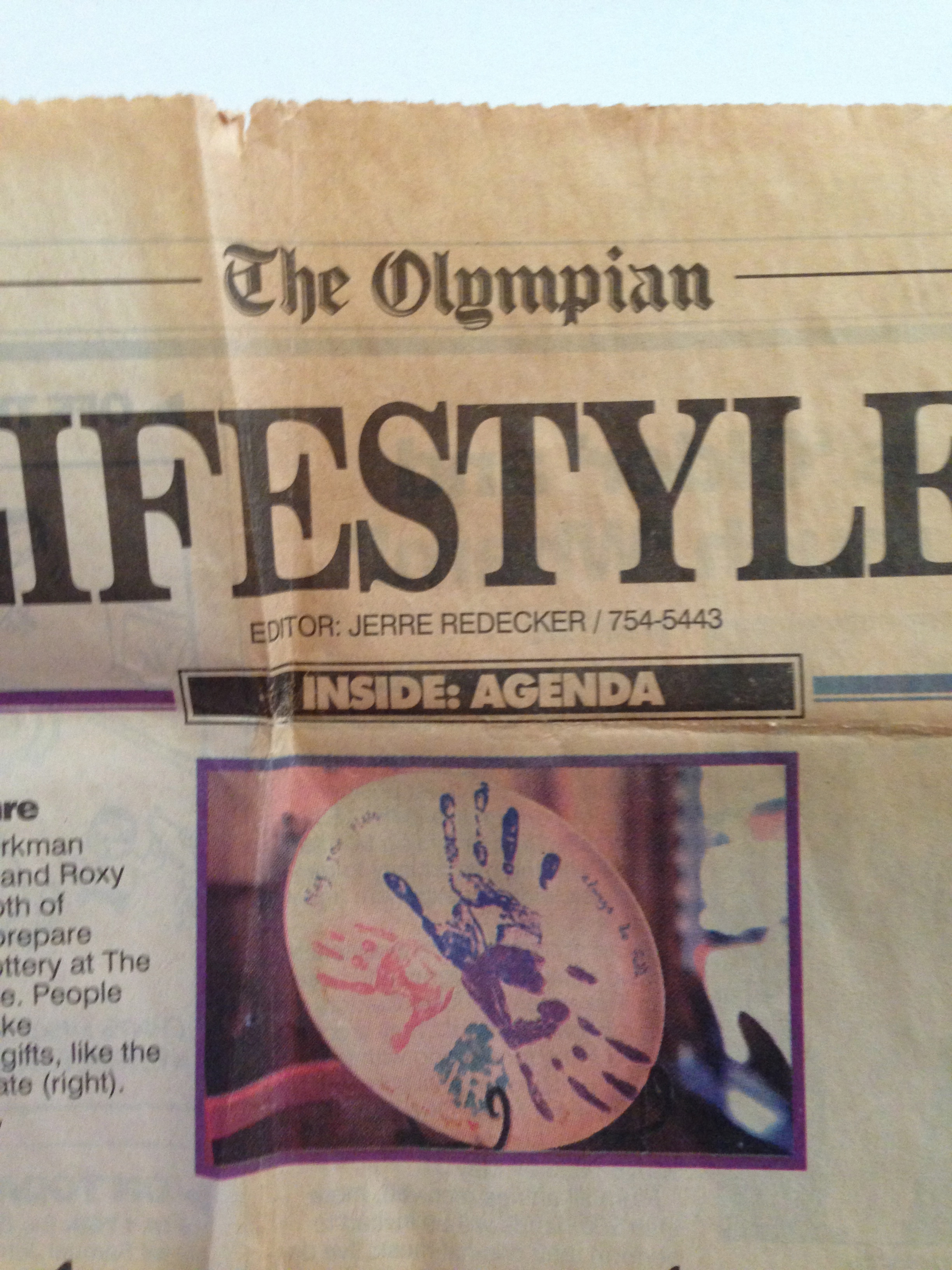 Grandma Bobbi's plate in The Olympian!