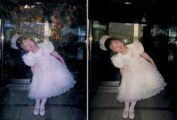 This was the first image restored by Becci during her efforts in Japan. “It was not terribly damaged,” she said, “but where the water had caused discoloration on the face, it had to be fixed with such accuracy and delicacy. Otherwise that little girl isn’t going to look like that little girl — and that would be as tragic as having the photo damaged.”