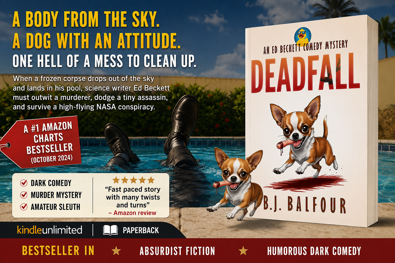 ➡ Kindle Unlimited eBOOK ➡  National bestselling author ➡ ⭐⭐⭐⭐⭐ "5 stars Engaging and unpredictable" ➡ Deadfall: A Dark Comedy Mystery Novel  by B.J. Balfour