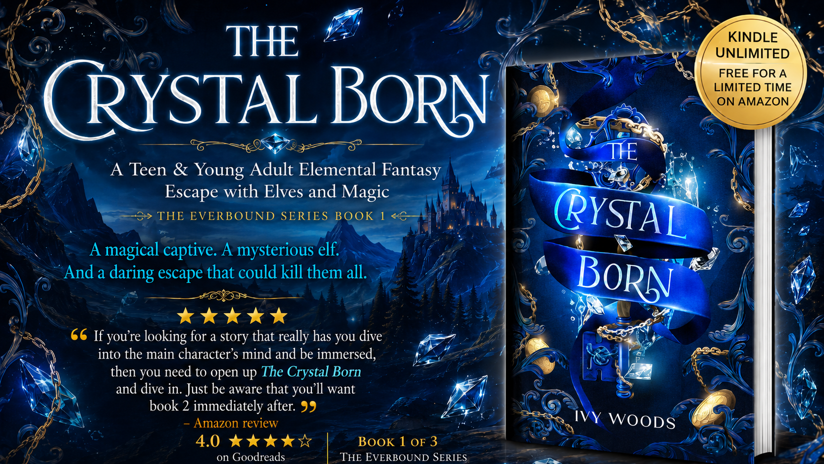 ➡ FREE KINDLE BOOK 👀📚  ➡ The Crystal Born: A Teen &amp; Young Adult Elemental Fantasy Escape with Elves and Magic (The Everbound Series Book 1) by Ivy Woods 👀📚 "Amazing YA fantasy"