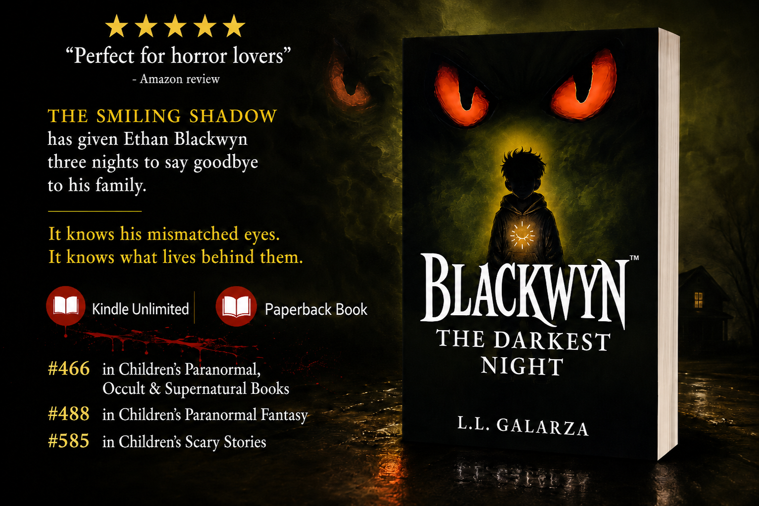 ➡ Kindle Unlimited eBOOK ➡ 5 Stars "Perfect for horror lovers" ➡ 🩸 Blackwyn: The Darkest Night by by L.L. Galarza 