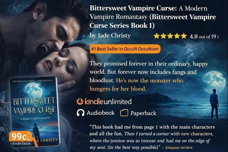 ➣ Featured 99¢ Kindle eBook Deal ➣  Love, bloodlust, and danger collide in Bittersweet Vampire Curse by Jade Christy 