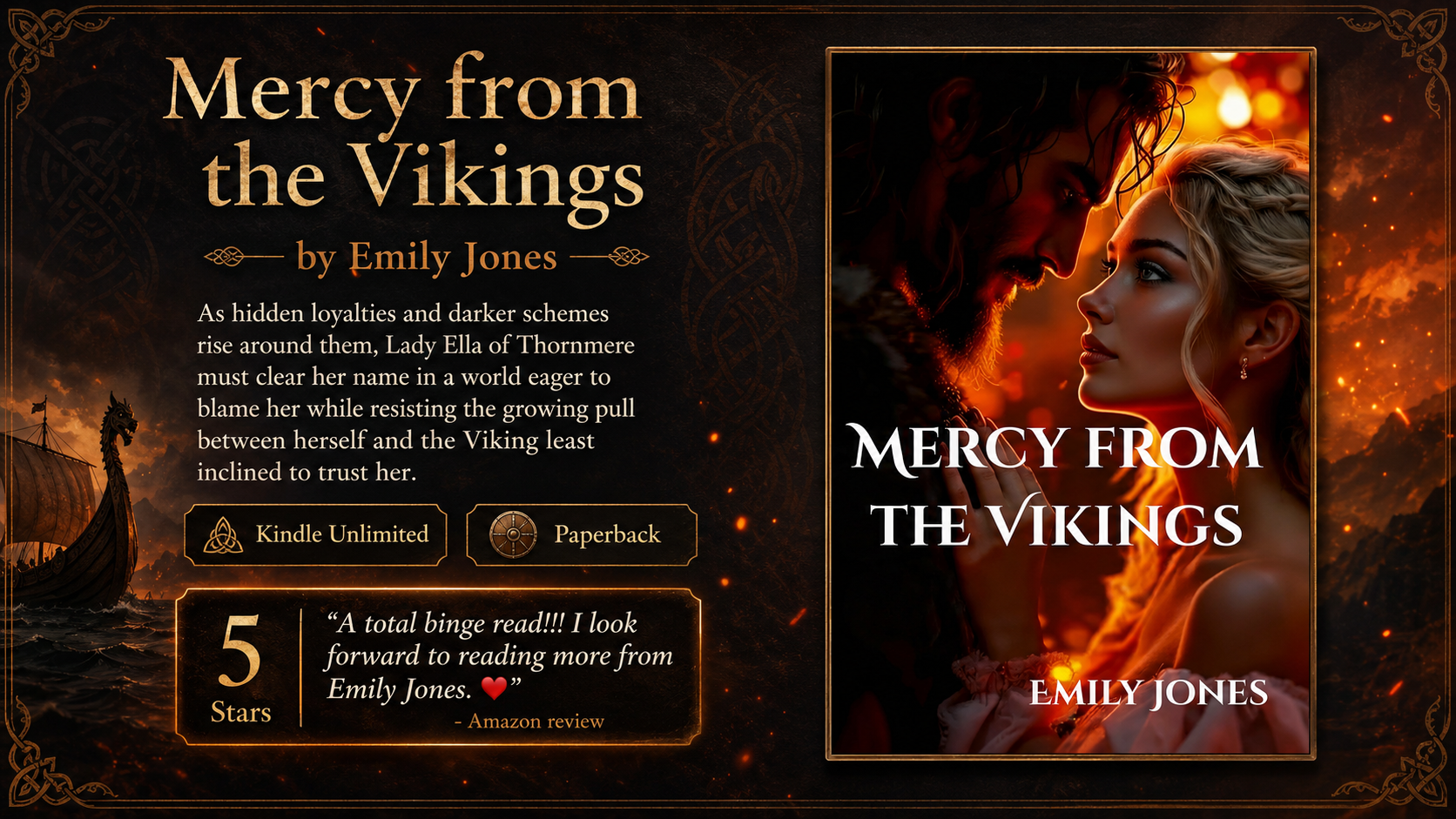 ➡ Kindle Unlimited ➡ Mercy from the Vikings: A Viking Historical Romance Novella (Lady and the Viking) 💙 by Emily Jones ~ ⭐⭐⭐⭐⭐"A ROMANCE FOR ALL THE WOMEN WHO LOVE A VIKINGS DESIRE"