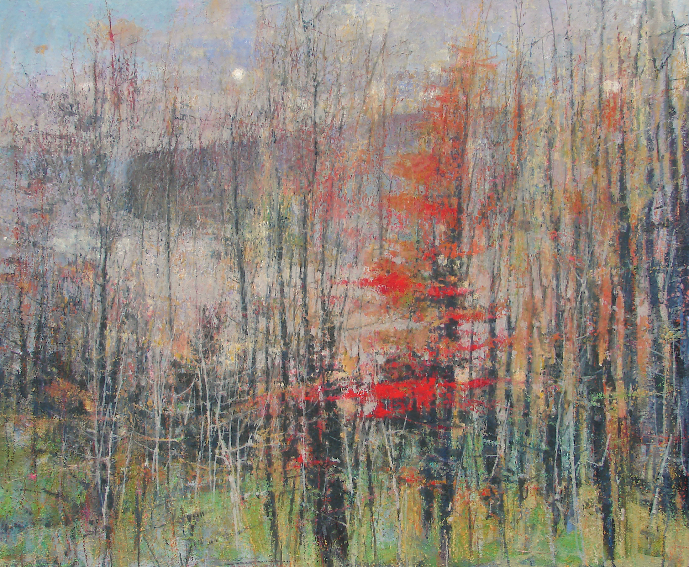 Moonrise at State Park, William Chickillo, 36" x 44" oil on wood panel